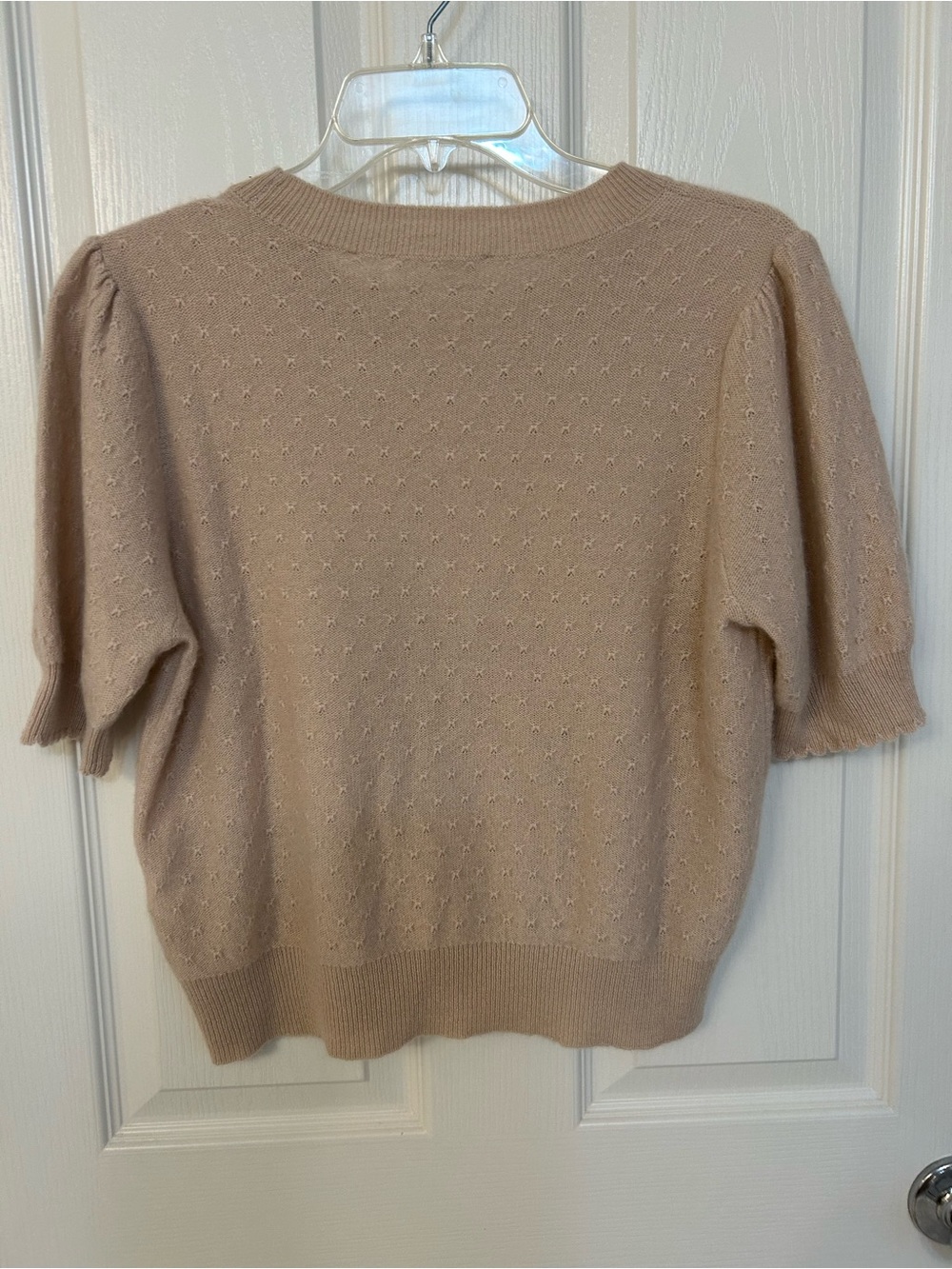 Frame Puff Sleeve Pointelle Cashmere Sweater in Pink Sand Size L - Picture 10 of 10